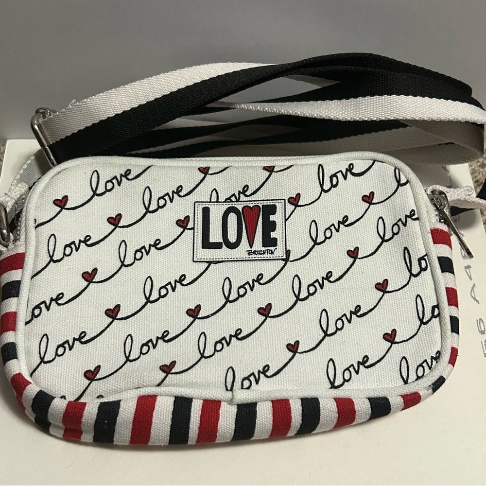 Brighton Crossbody Bag Love Scroll Purse Black White Red Hearts Purse